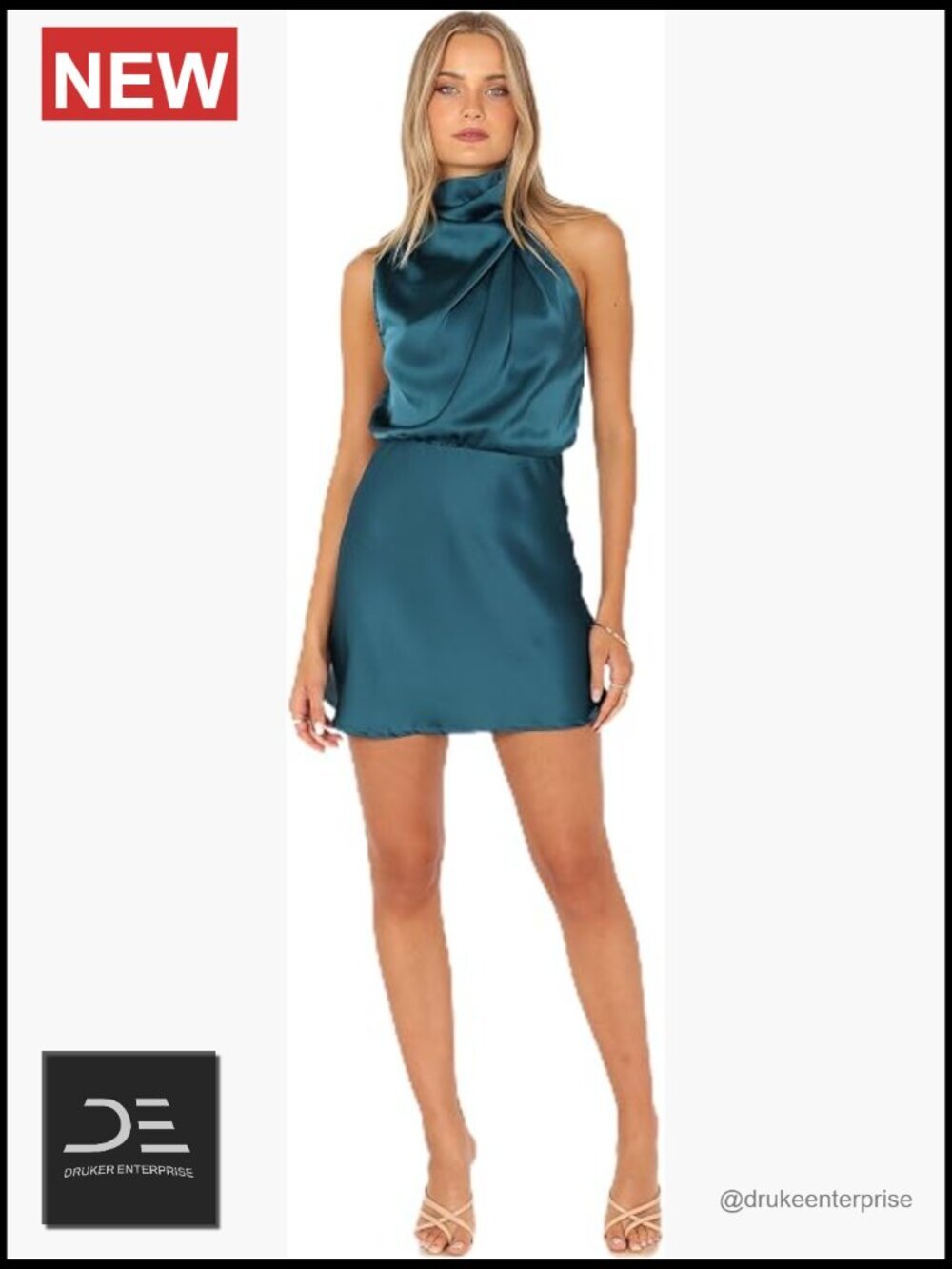 Halter Neck Mini Cocktail Dress Sleeveless A-Line Teal